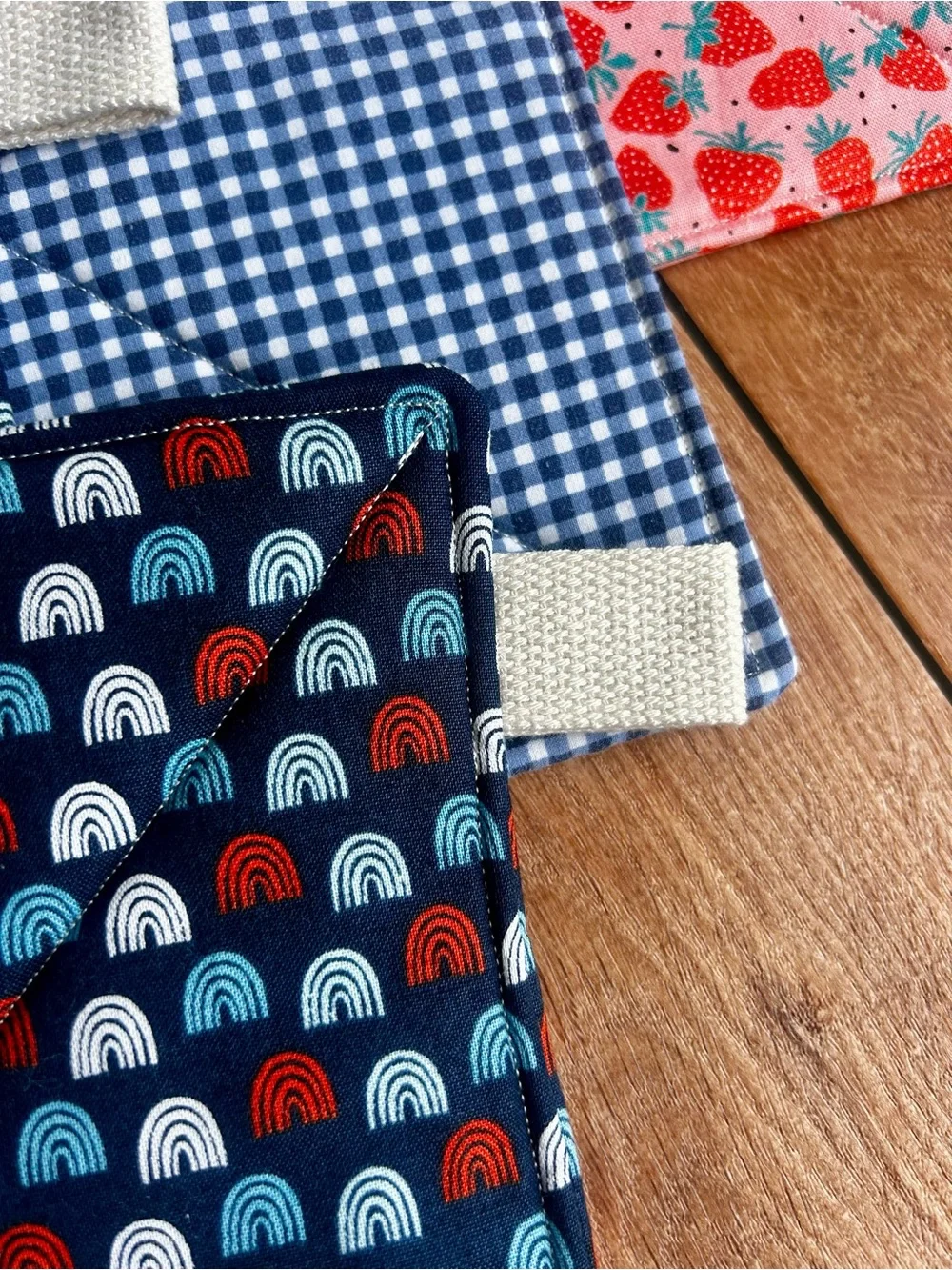 Potholder Set | Red white and blue rainbows